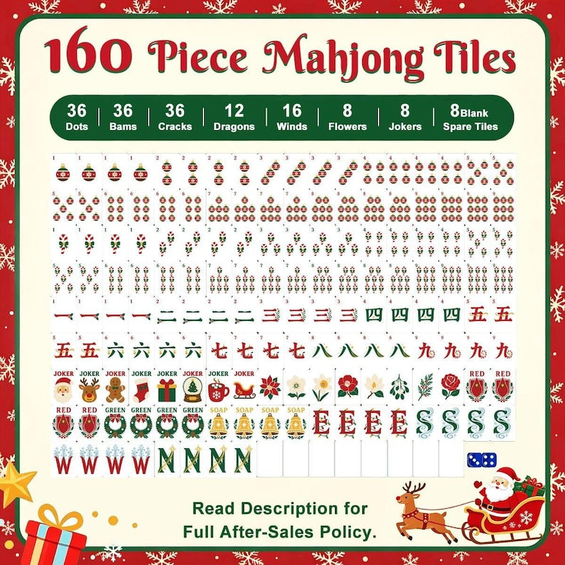 Christmas Mahjong Tile Set 160 Pieces, Green Plaid Holiday Mah Jongg Tiles, Festive Tartan Mahjong Set, Christmas Gift