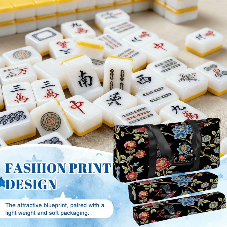 Bird Toile Floral Mahjong Bag Set, 3-Piece American Mahjong Storage Tote