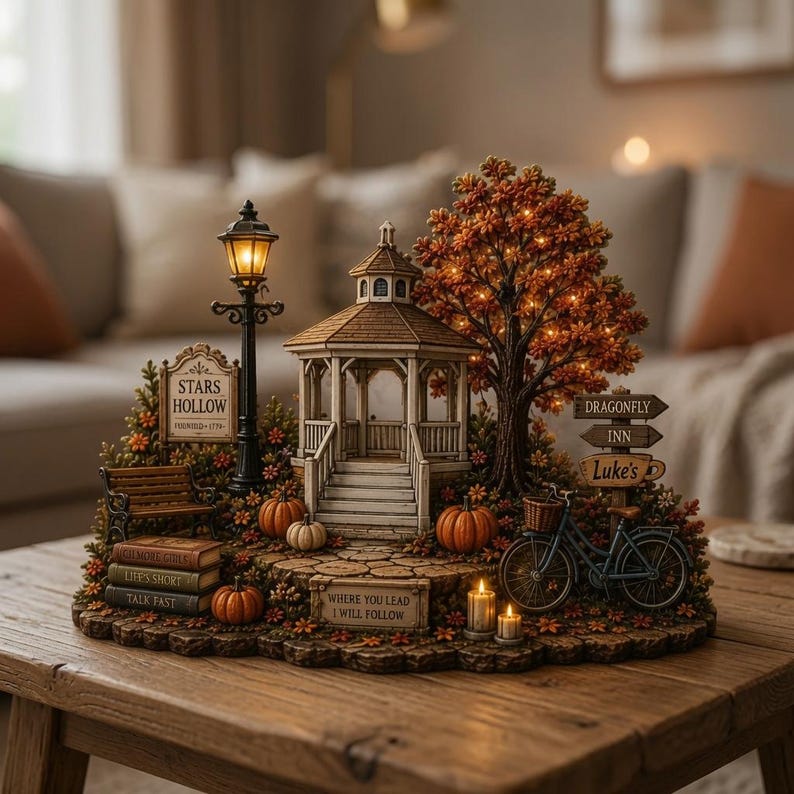 Stars Hollow Halloween Wooden Decor, Where You Lead I Will Follow Wood Plaque, Autumn Movie TV Show Fall Shelf Decor
