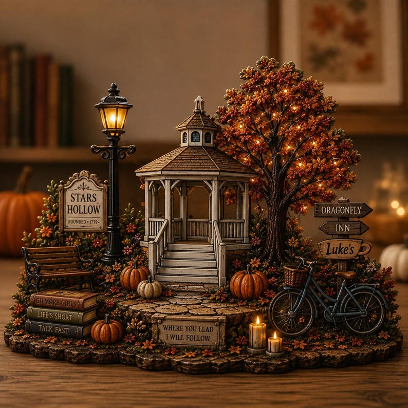Stars Hollow Halloween Wooden Decor, Where You Lead I Will Follow Wood Plaque, Autumn Movie TV Show Fall Shelf Decor