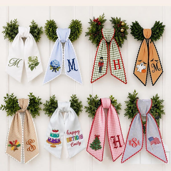 All Season Wreath Sash Bundle, Holiday & Everyday Door Decor, Custom Wreath Sashes, Birthday 4th July Xmas Halloween Sash
