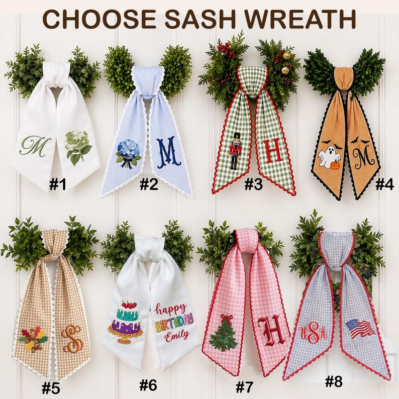 All Season Wreath Sash Bundle, Holiday & Everyday Door Decor, Custom Wreath Sashes, Birthday 4th July Xmas Halloween Sash