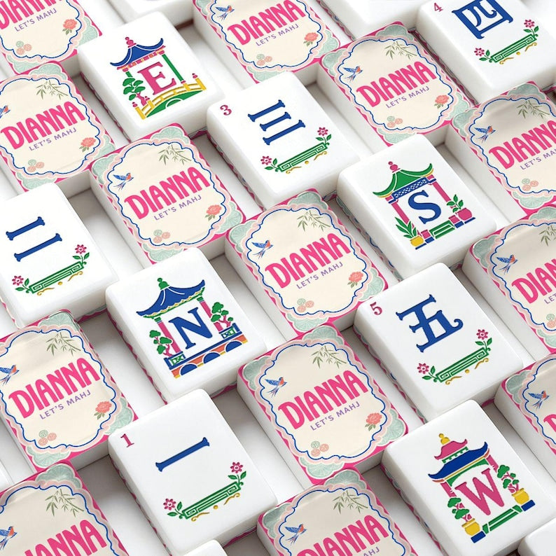 Custom Porcelain Mahjong Tiles Set of 160, Chinoiserie Style Acrylic American Mahjong, Oriental Tile Set
