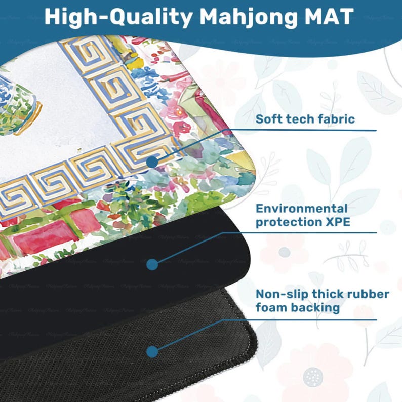 Chinoiserie Christmas Mahjong Mat, Blue White Floral Garden Game Mat, Nutcracker Soldier Design