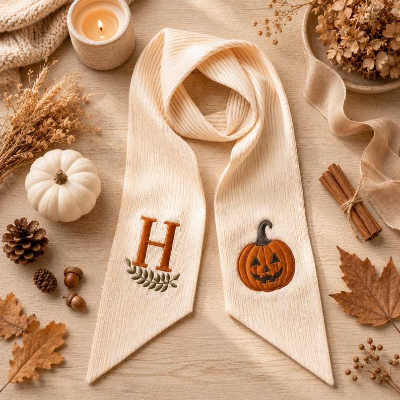 Personalized Fall Wreath Sash, Halloween Pumpkin Door Bow, Custom Monogram Wreath Belt, Autumn Front Door Decor