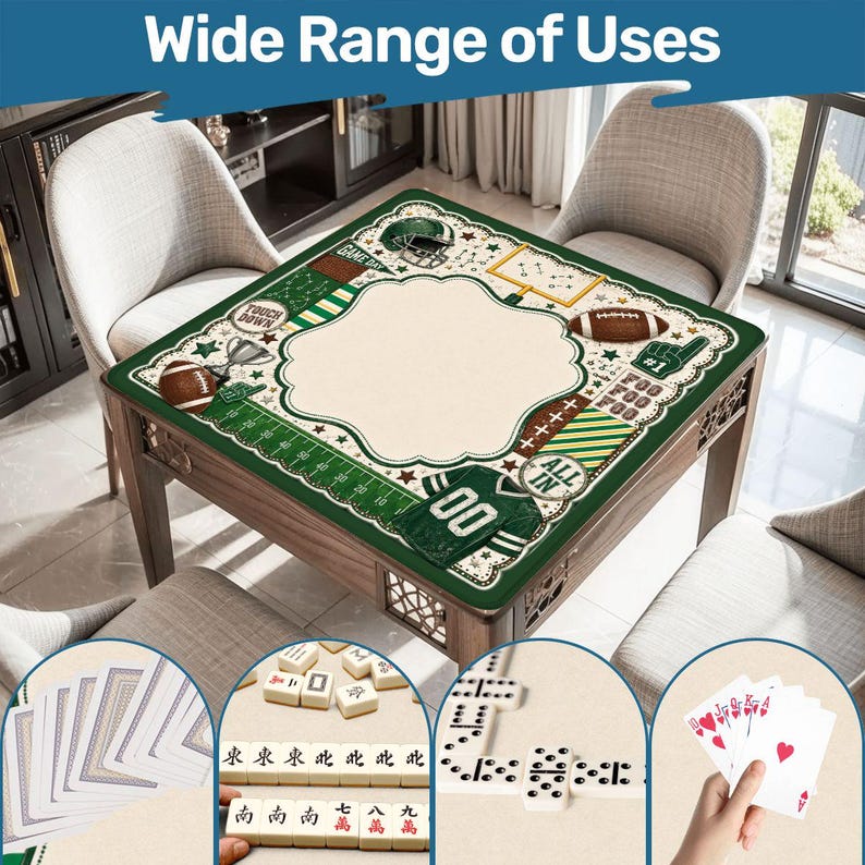 Patchwork Football Mahjong Mat, Vintage Football Game Day Mat, Green Sports Mahjong Gift, Mens Mahjong Mat