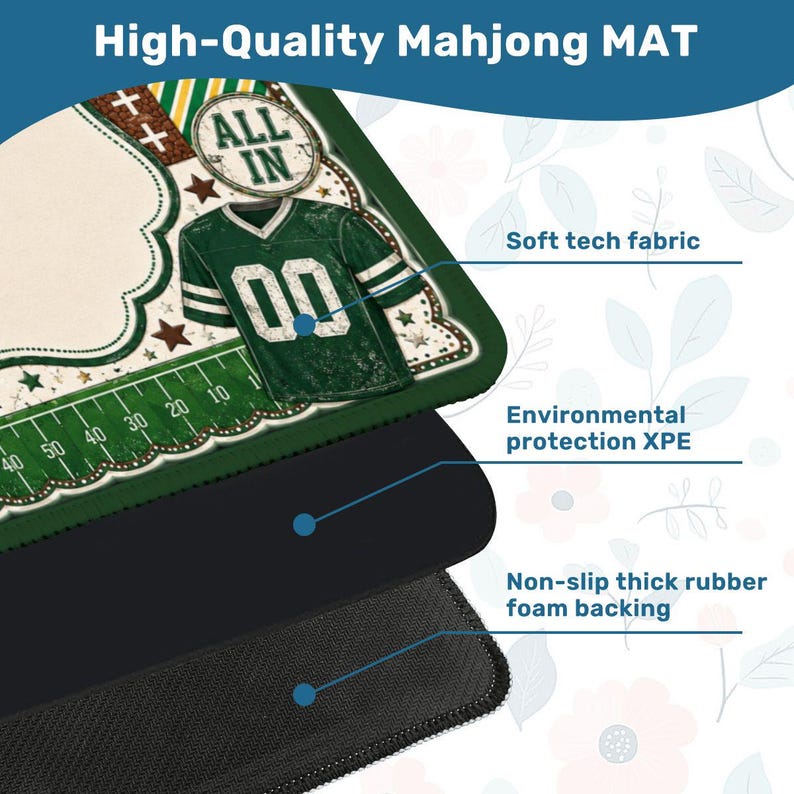 Patchwork Football Mahjong Mat, Vintage Football Game Day Mat, Green Sports Mahjong Gift, Mens Mahjong Mat