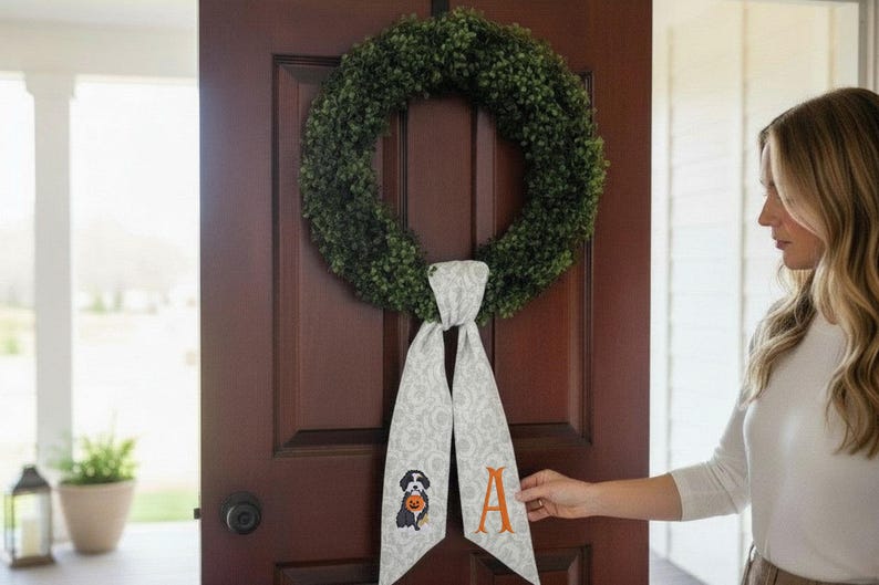Embroidered Custom Dog Breed Wreath Sash with Last Name Initial
