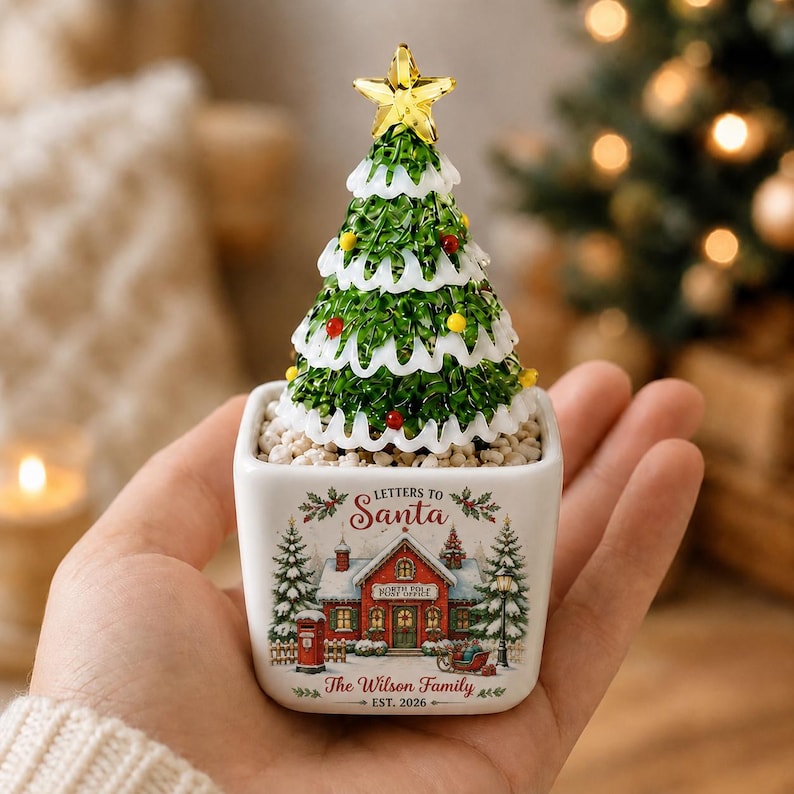 Personalized Glass Christmas Tree Pot, Family Christmas Gift, Farmhouse Christmas Decor, Family Christmas Keepsake