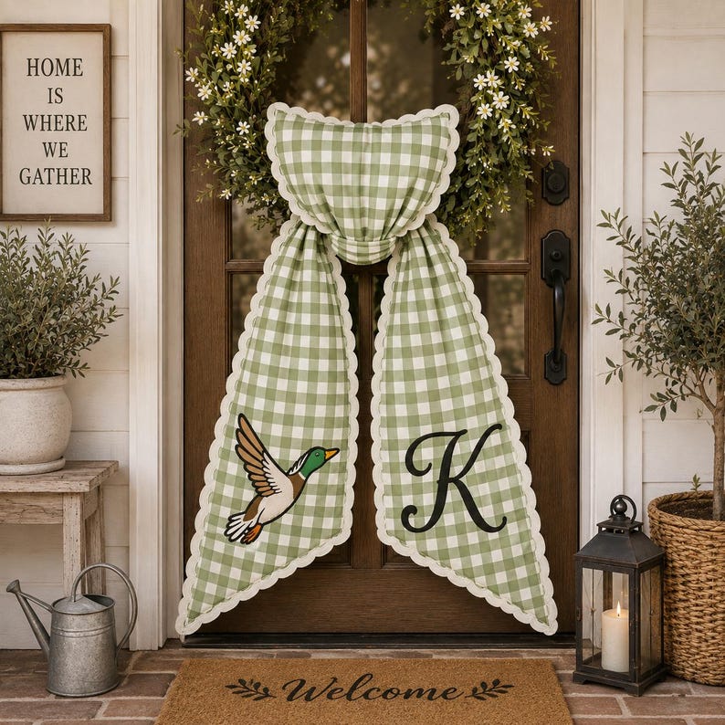 Personalized Embroidered Mallard Duck Wreath Sash, Hunting Wreath Sash, Home Front Door Decor