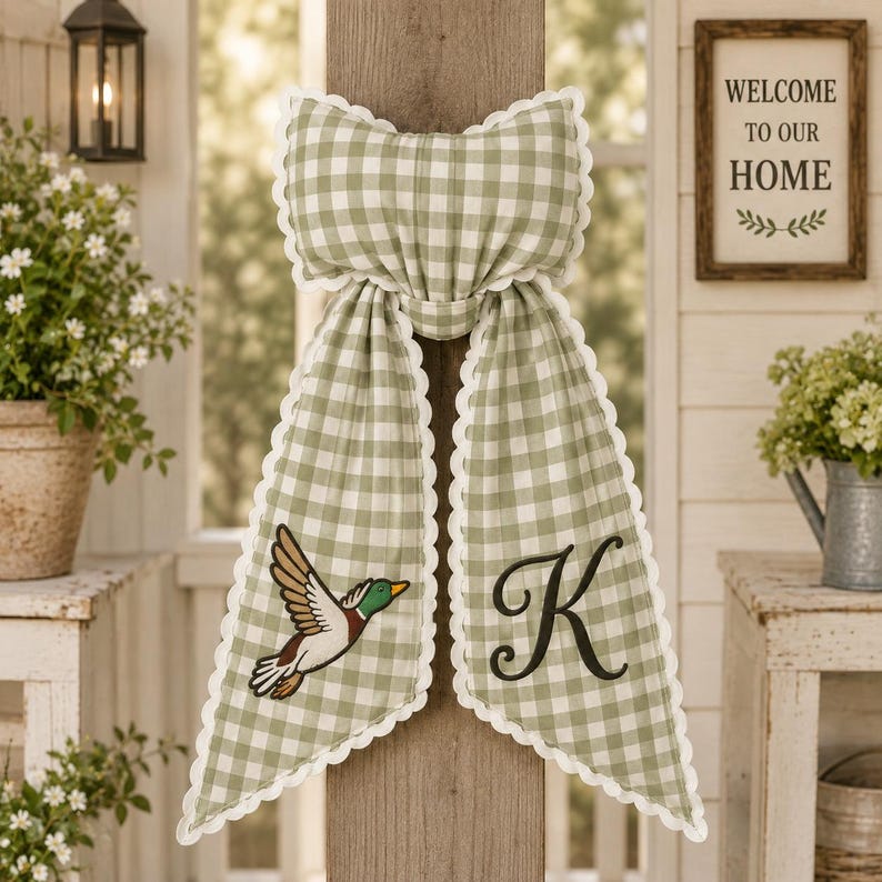 Personalized Embroidered Mallard Duck Wreath Sash, Hunting Wreath Sash, Home Front Door Decor