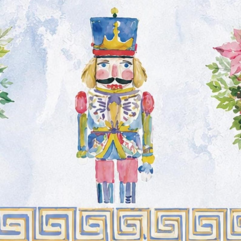 Chinoiserie Christmas Mahjong Mat, Blue White Floral Garden Game Mat, Nutcracker Soldier Design