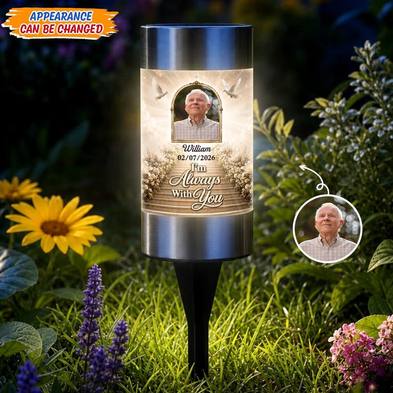 Personalized Memorial Solar Light, Custom Photo Garden Sympathy Gift