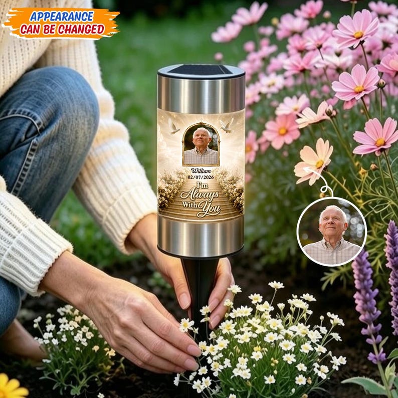Personalized Memorial Solar Light, Custom Photo Garden Sympathy Gift