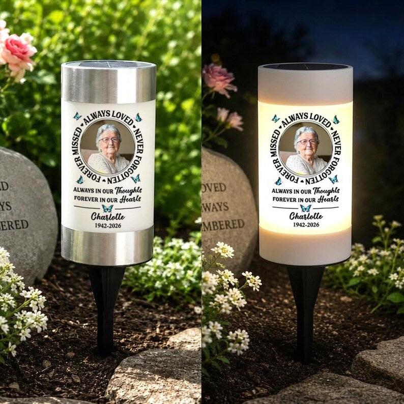 Personalized Memorial Solar Light, Custom Photo Remembrance Garden Stake