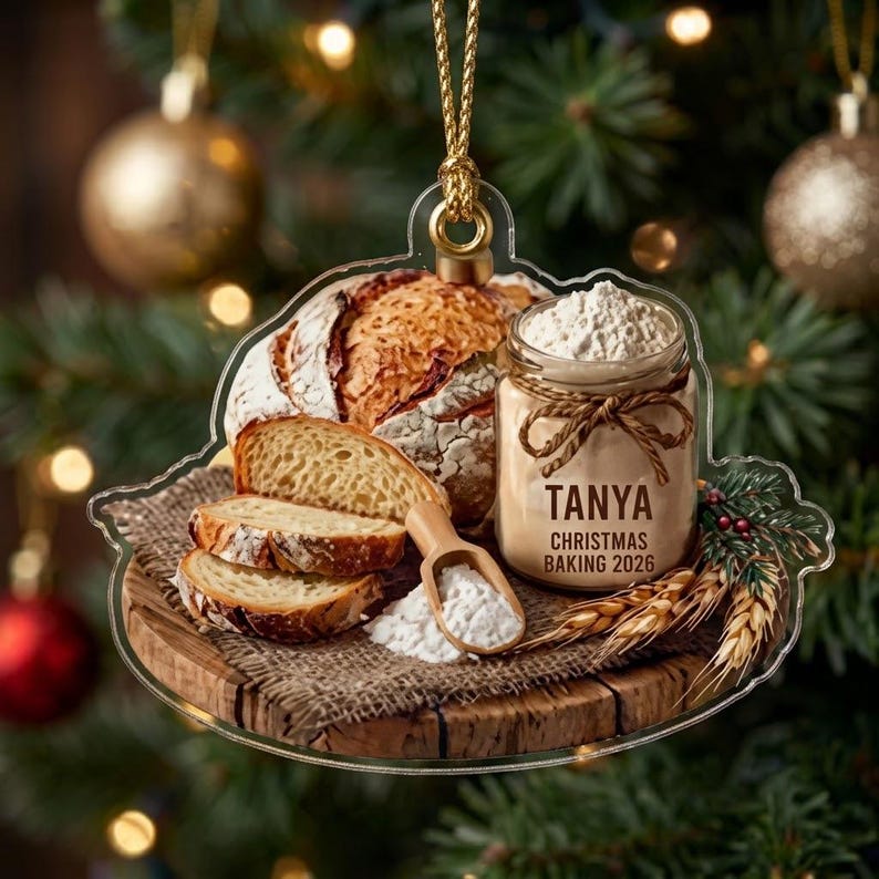 Custom Name Baking Christmas Ornament Acrylic Bread Flour Jar Holiday Tree Decoration