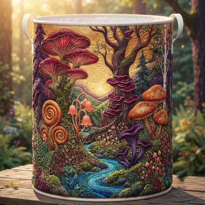 Fairy Groove Quilted Laundry Basket, Fairycore Clothes Hamper, Large Foldable Basket