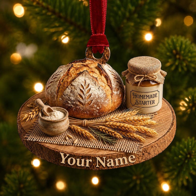 Personalized Sourdough Bread Ornament, Custom Baker Christmas Ornament, 2D Flat Acrylic Bread Lover Gift