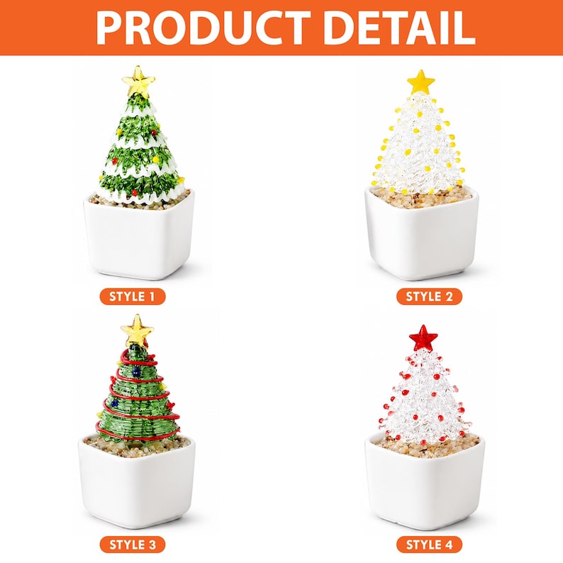 Personalized Mini Glass Christmas Tree in Ceramic Pot, Custom Photo & Name Tabletop Decor