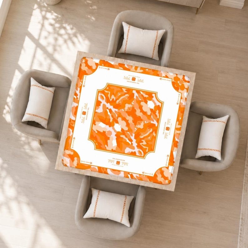 Orange White Mahjong Mat, Preppy Game Day Mahjong Table Mat, Modern Mahjong Table Setup