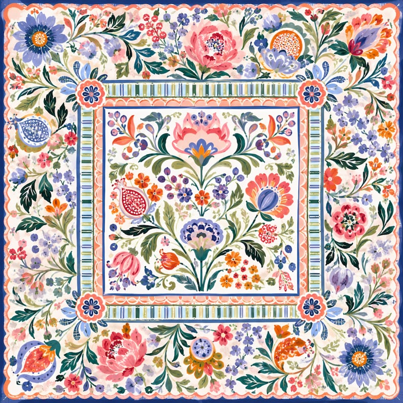 Folk Art Floral Mahjong Mat, American Mahjong Mat, Colorful Botanical Game Mat, Grandmillennial Garden Gift