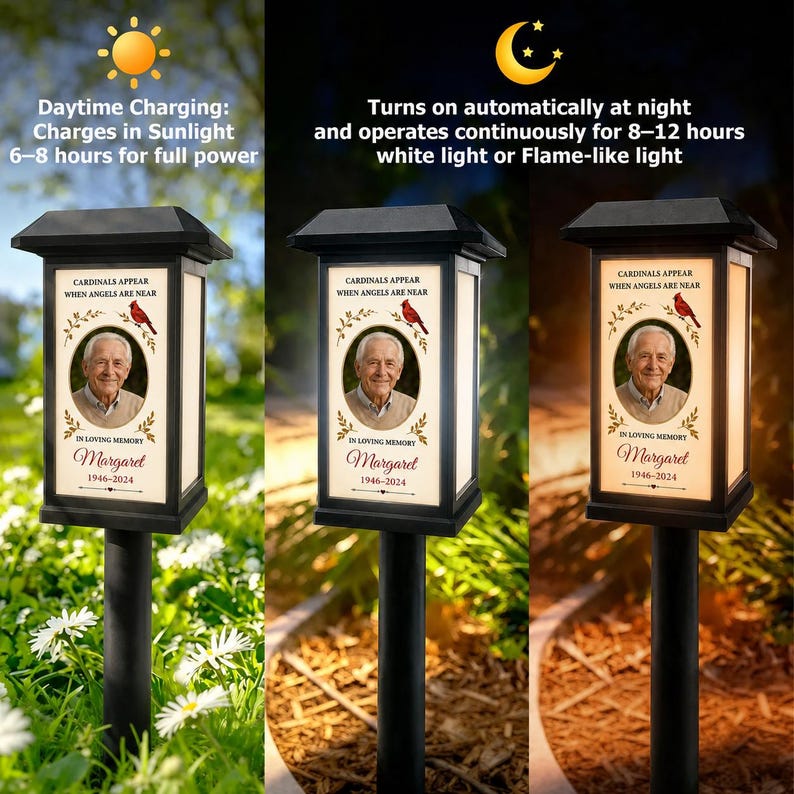 Personalized Photo Memorial Solar Garden Stake Light, Custom Name & Year Waterproof Lantern