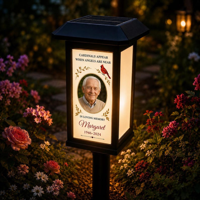 Personalized Photo Memorial Solar Garden Stake Light, Custom Name & Year Waterproof Lantern