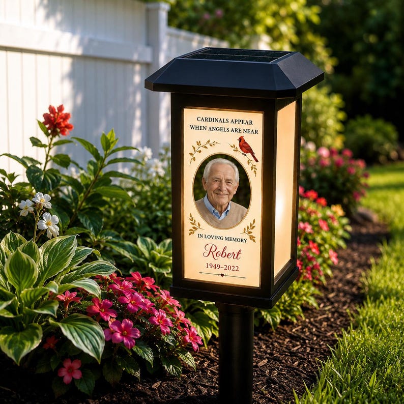 Personalized Photo Memorial Solar Garden Stake Light, Custom Name & Year Waterproof Lantern