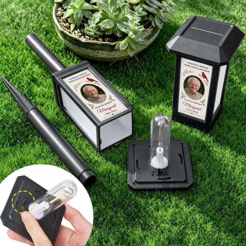 Personalized Photo Memorial Solar Garden Stake Light, Custom Name & Year Waterproof Lantern