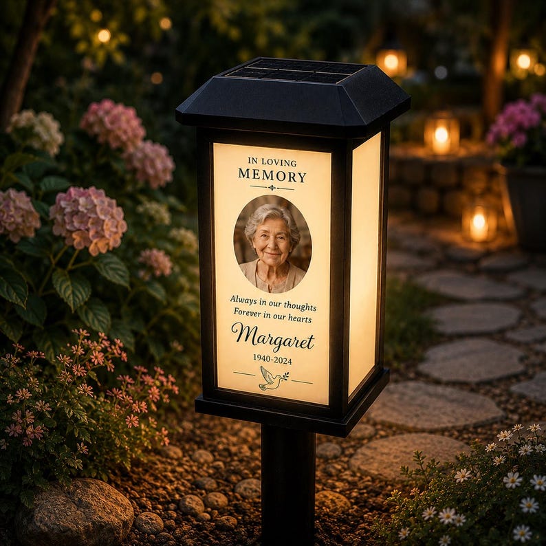 Personalized Memorial Solar Garden Stake Light, Custom Photo Name Year, Forever in My Heart