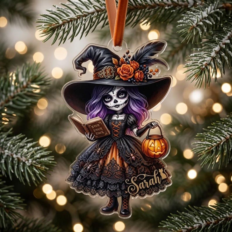 Little Witch Personalized Witch Custom Shaped Ornament, Tree Decor, Creepy Witchy Ornament for Wiccan