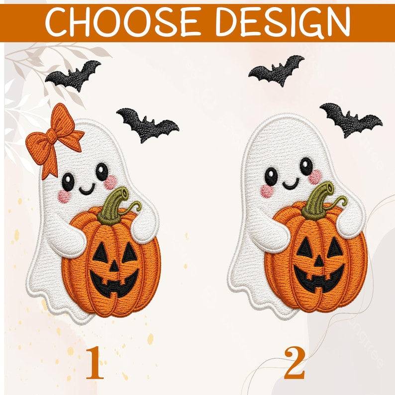 Custom Embroidery Halloween Ghost with Bat Name Sash, Embroidery Monogram Spooky Bow, Halloween Front Door Decor