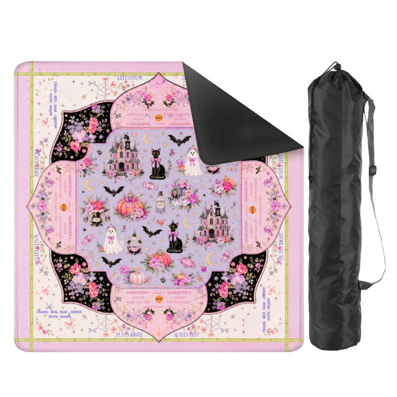 Hey Punkin Mat, Pink Floral Gothic Mahjong Table Mat, Halloween Mahjong Mat