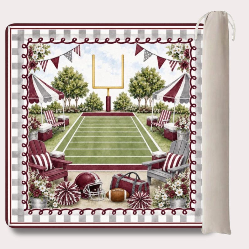 Football Mahjong Mat, Red White Sports Mahjong Mat, Game Table Mat, Football Fan Gift