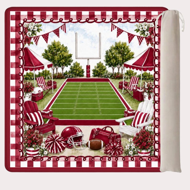 Football Mahjong Mat, Red White Sports Mahjong Mat, Game Table Mat, Football Fan Gift