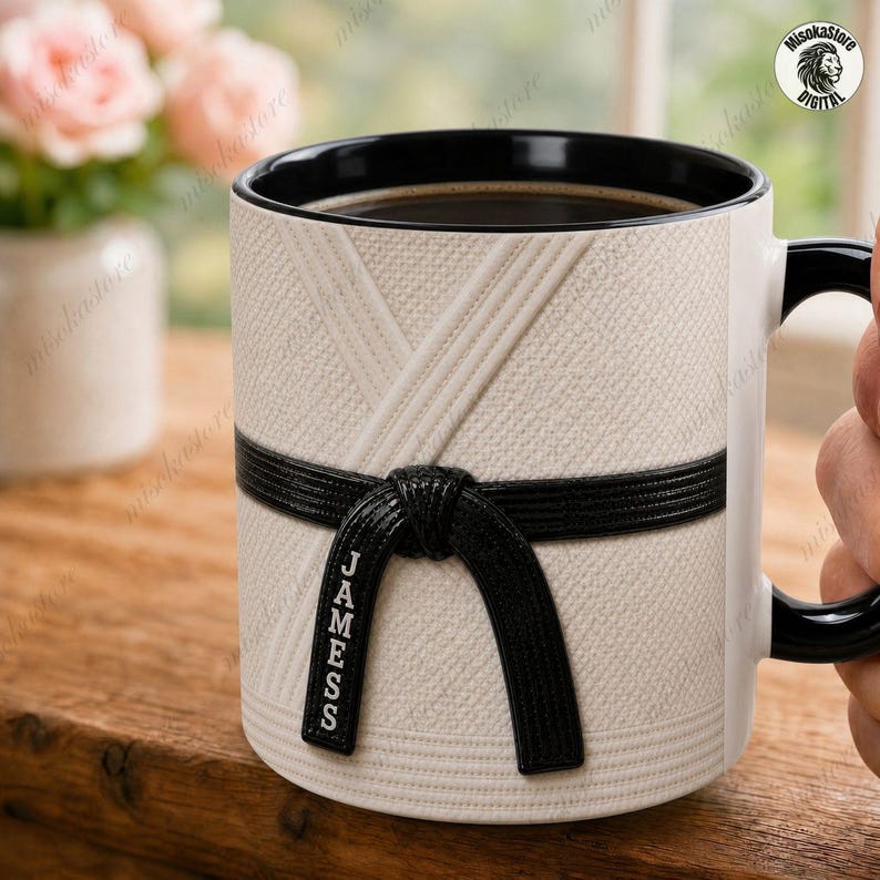 Personalized Black Belt Mug, Dragon Emblem Design, Martial Arts Uniform Coffee Mug, Sensei Dojo Appreciation Gift