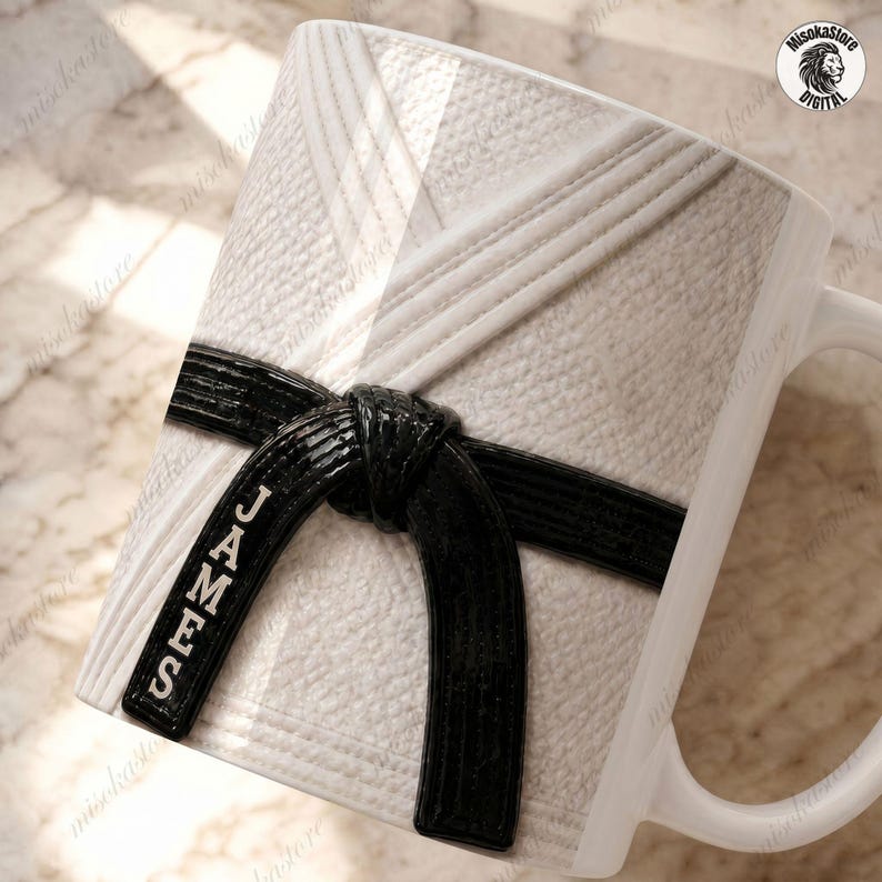 Personalized Black Belt Mug, Dragon Emblem Design, Martial Arts Uniform Coffee Mug, Sensei Dojo Appreciation Gift