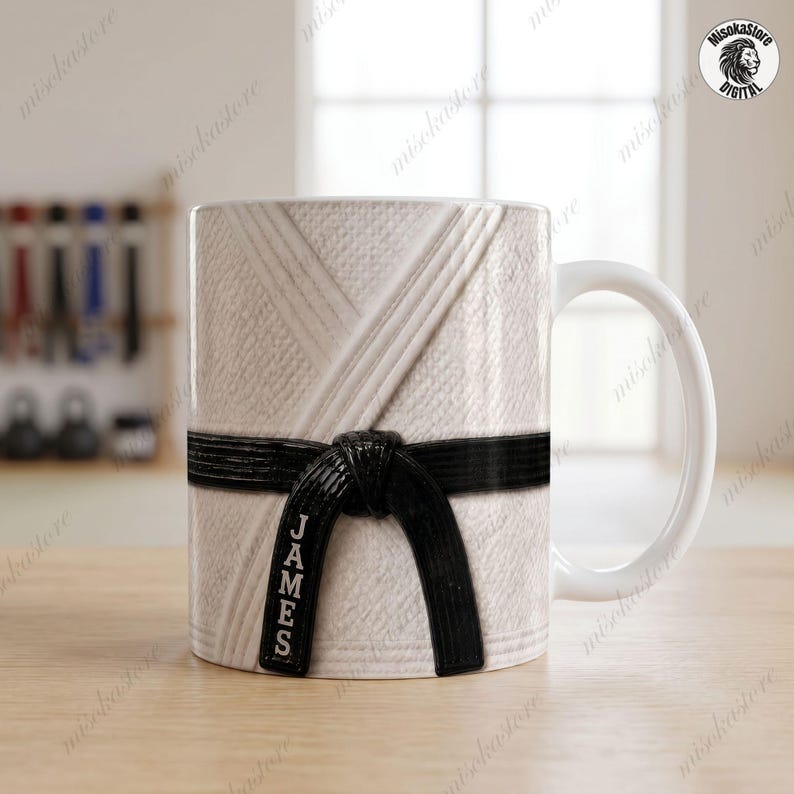 Personalized Black Belt Mug, Dragon Emblem Design, Martial Arts Uniform Coffee Mug, Sensei Dojo Appreciation Gift