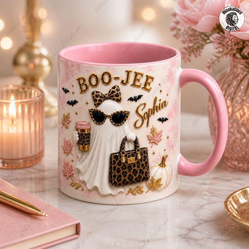 Personalized Boo Jee Mug, Boujee Halloween Design, Leopard Ghost Coffee Mug, Trendy Boujee Fall Gift