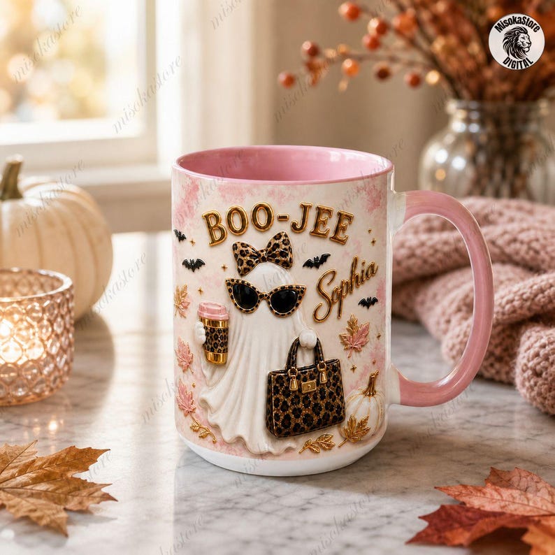 Personalized Boo Jee Mug, Boujee Halloween Design, Leopard Ghost Coffee Mug, Trendy Boujee Fall Gift