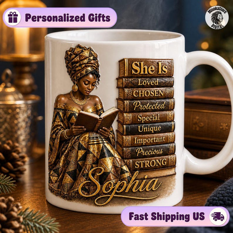 Personalized She Is Strong Mug, African Woman Lover Design, Custom Black Queen Coffee Mug