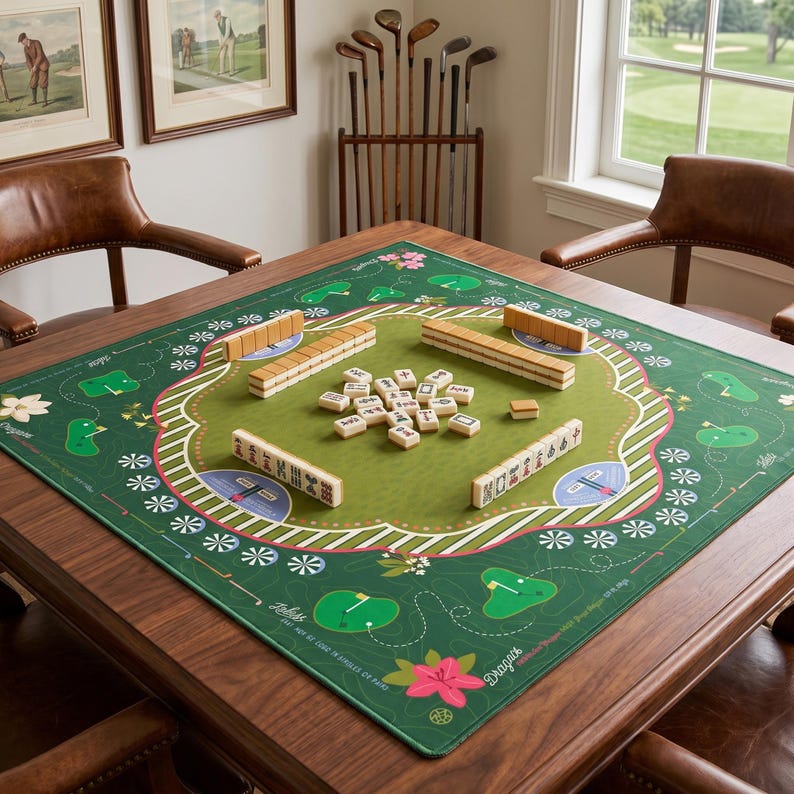 Golf Mahjong Mat, Country Club Game Table Mat, Non-Slip Mahjong Table Cover, Hostess Gift for Game Night