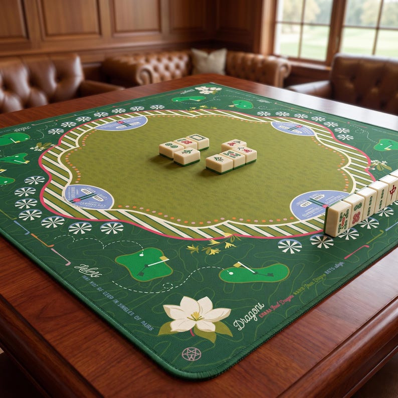 Golf Mahjong Mat, Country Club Game Table Mat, Non-Slip Mahjong Table Cover, Hostess Gift for Game Night