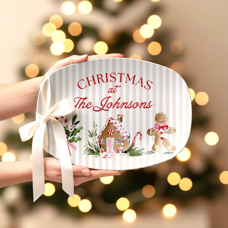 Christmas Cookie Platter with Family Name Custom Holiday Serving Plate Personalized Santa Cookies Plate Grandma Gift from Grandkids