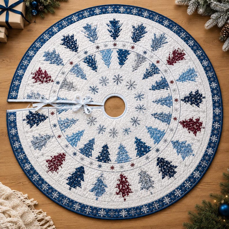 Quilted Christmas Tree Skirt, Patchwork Pine Tree Skirt, Farmhouse Holiday Decor