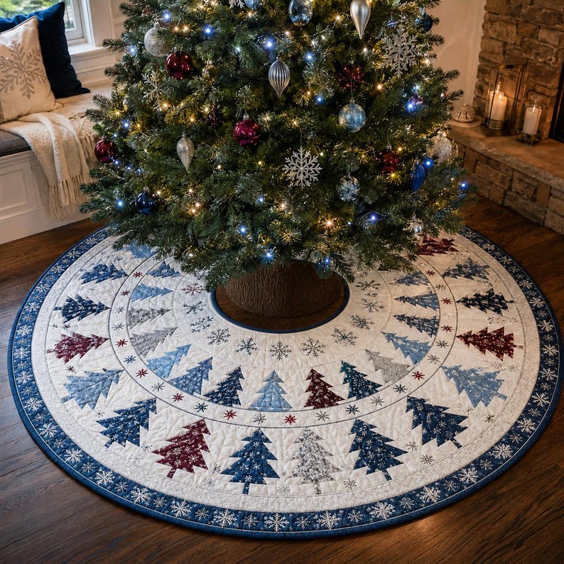 Quilted Christmas Tree Skirt, Patchwork Pine Tree Skirt, Farmhouse Holiday Decor