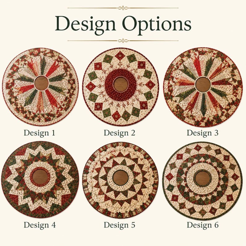 Patchwork Christmas Tree Skirt, Quilted Red Green Holiday Decor, Traditional Farmhouse Tree Mat