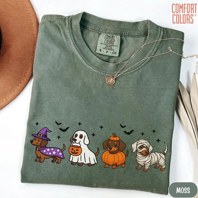 Halloween Dachshund Shirt, Comfort Colors Halloween Cute Dog Shirts, Ghost Dogs Halloweenie TShirt, Funny Halloween Tees