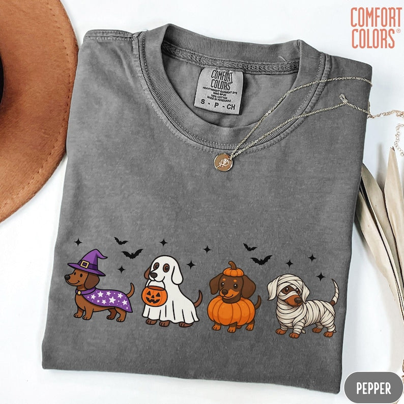 Halloween Dachshund Shirt, Comfort Colors Halloween Cute Dog Shirts, Ghost Dogs Halloweenie TShirt, Funny Halloween Tees