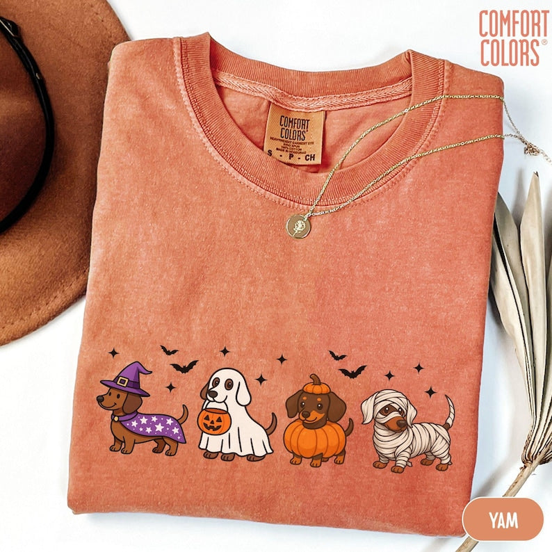 Halloween Dachshund Shirt, Comfort Colors Halloween Cute Dog Shirts, Ghost Dogs Halloweenie TShirt, Funny Halloween Tees